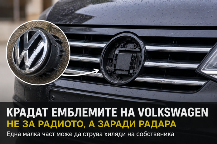 Открадната емблема на Volkswagen и радарен сензор