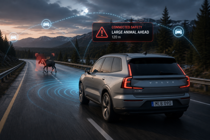 Volvo Connected Safety – предупреждение за опасност на пътя Volvo Connected Safety предупреждава за опасност на пътя