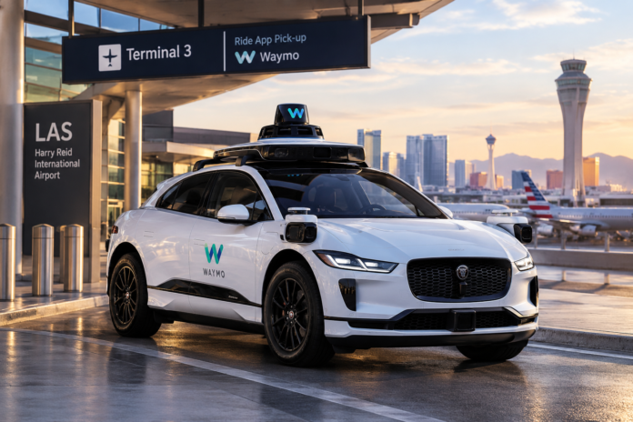 Waymo стартира летищни трансфери в Лас Вегас Автономно такси Waymo пред летище Harry Reid в Лас Вегас